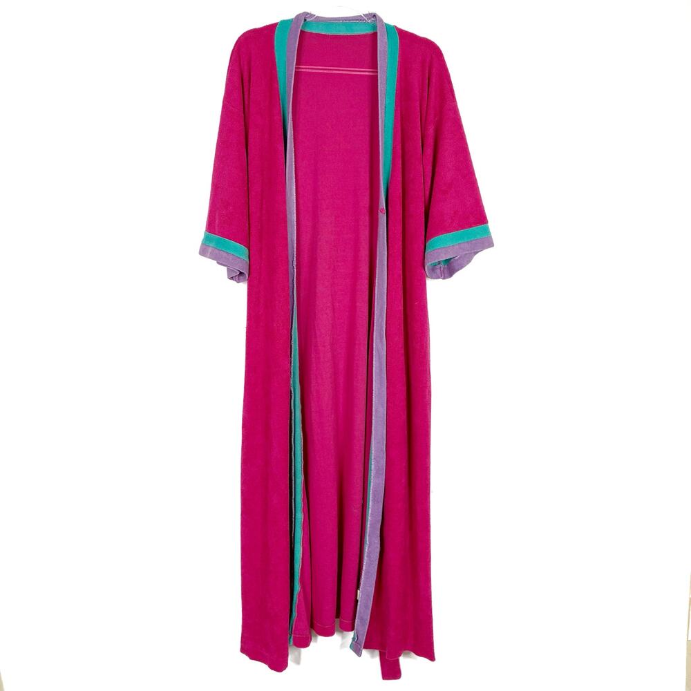 Miss Elaine Vintage Hot Pink French Terry Bathrobe Womens One Size **flaw